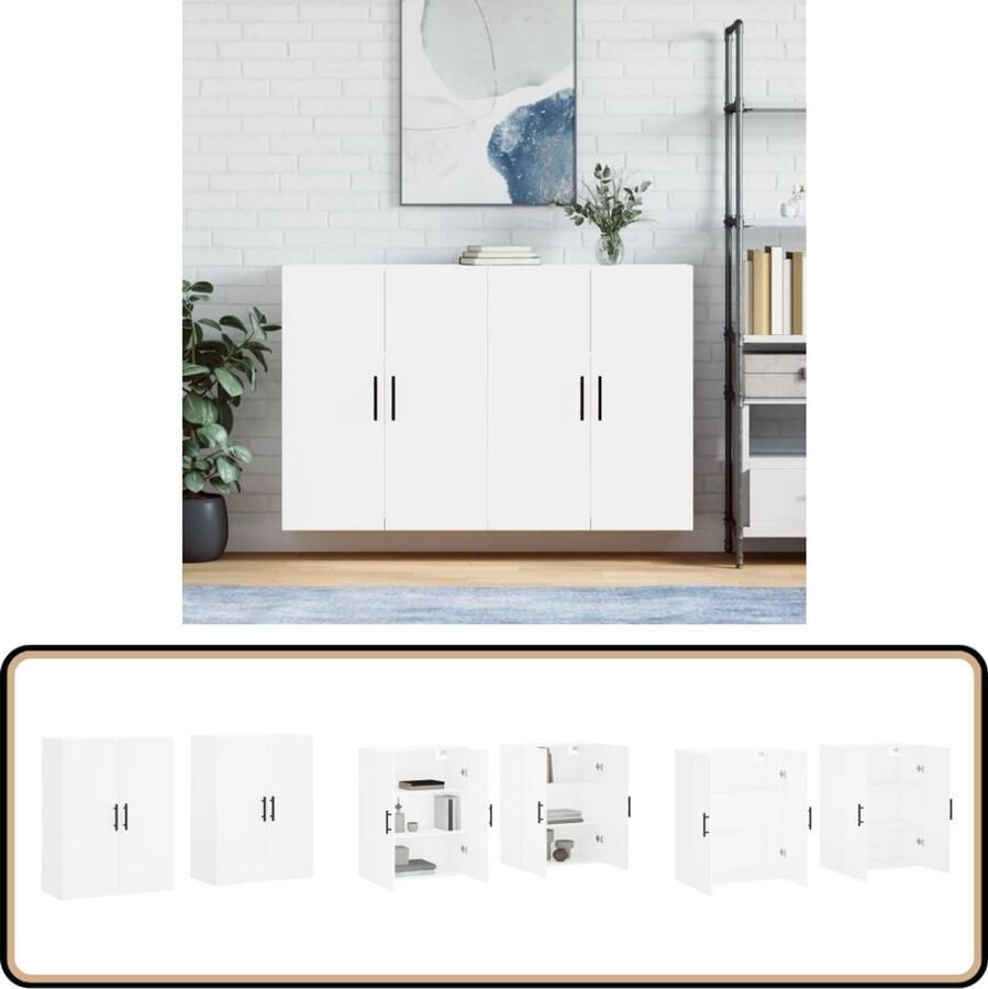 VidaXL Hangkasten Set van 2 Wit 69 5x34x90 cm Wandkast Opbergkast Houten Kast Wit Meubilair Badkameropstelling