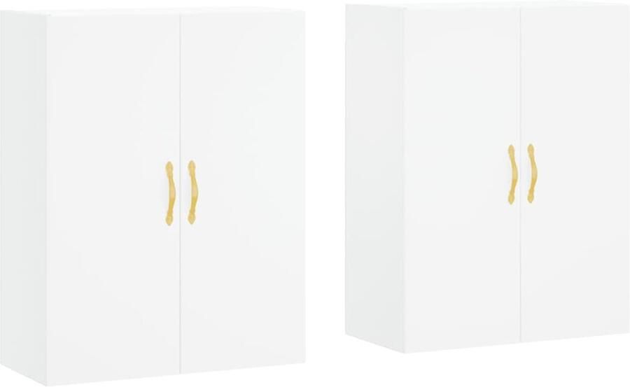 VidaXL Houten Kast Hangkast Hangkasten 2 st 69 5x34x90 cm wit Meubel Opslagoplossing Wandkast - Foto 2