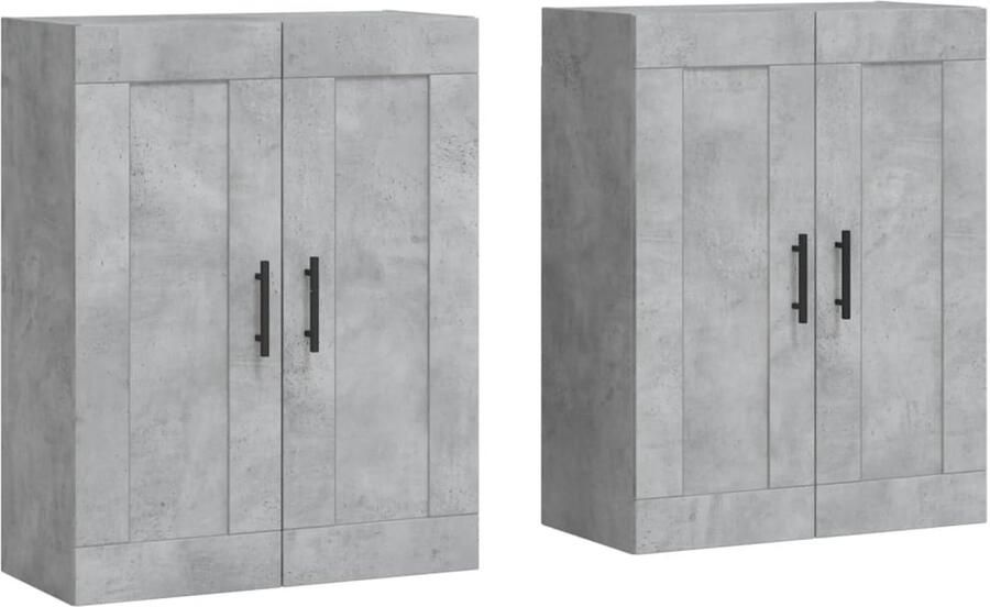 VidaXL Wandkasten 2 stuks Betongrijs Bewerkte hout Wandkast Hangkast Opbergkast Beton Grijs Houten Kast