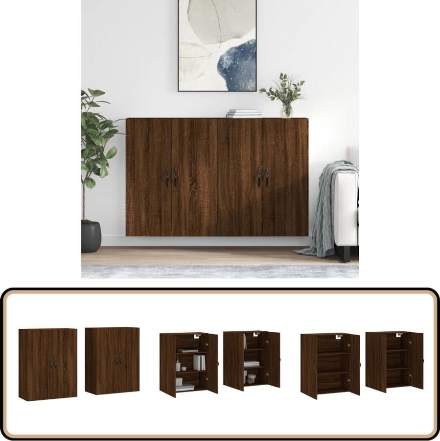 VidaXL Hangkasten Set van 2 Bruin Eiken 69 5x34x90 cm Wandkast Houten Kast Opbergkast Badkamerkast Keukenkast