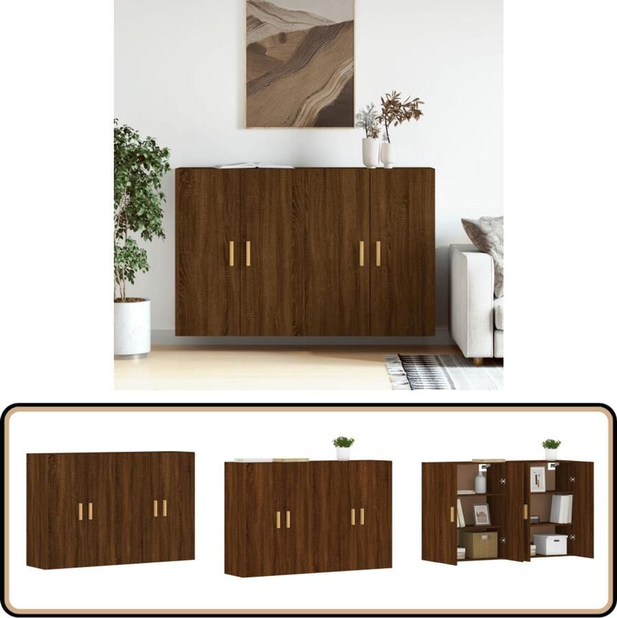 VidaXL Hangkasten 2 st Bruin Eikenkleur 69.5x34x90 cm Wandkast Houten Kast Bruine Eiken Meubels Opbergkast Living Room Furniture