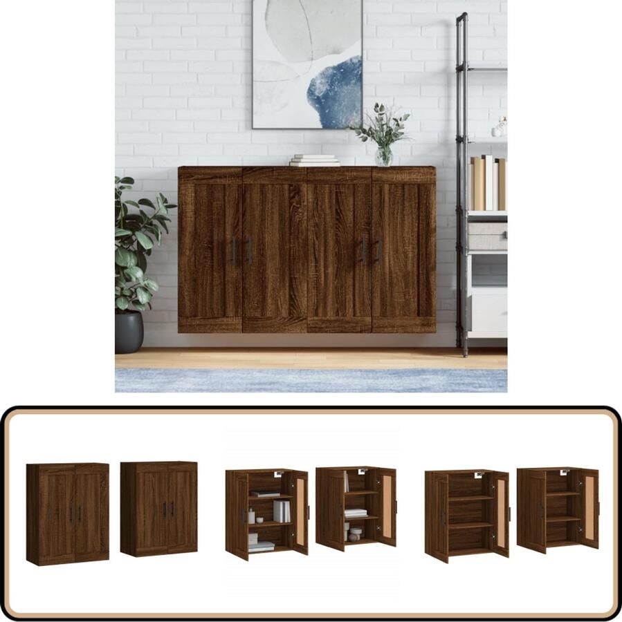 VidaXL Hangkasten 2 stuks Bruin eiken Bewerkt hout Wandkast Opbergkast Houten Kast Bruine Eiken Hangkast