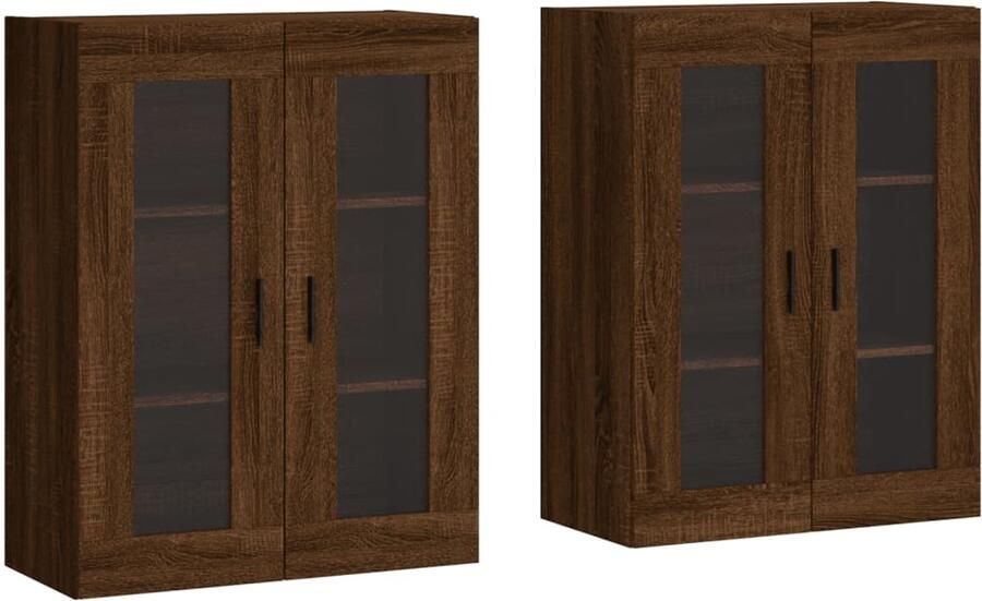 VidaXL Wandkasten Bruin Eiken Set van 2 Wandkast Houten Kast Bergruimte Opbergkast Keukenopstelling