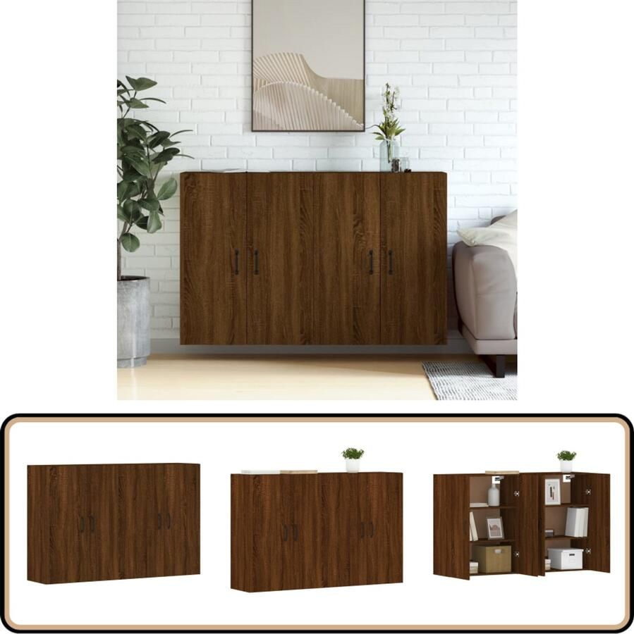 VidaXL Wandkasten set van 2 Bruin Eikenkleur Wandkast Houten Kast Bruine Eiken Opbergkast Livingroom Meubels