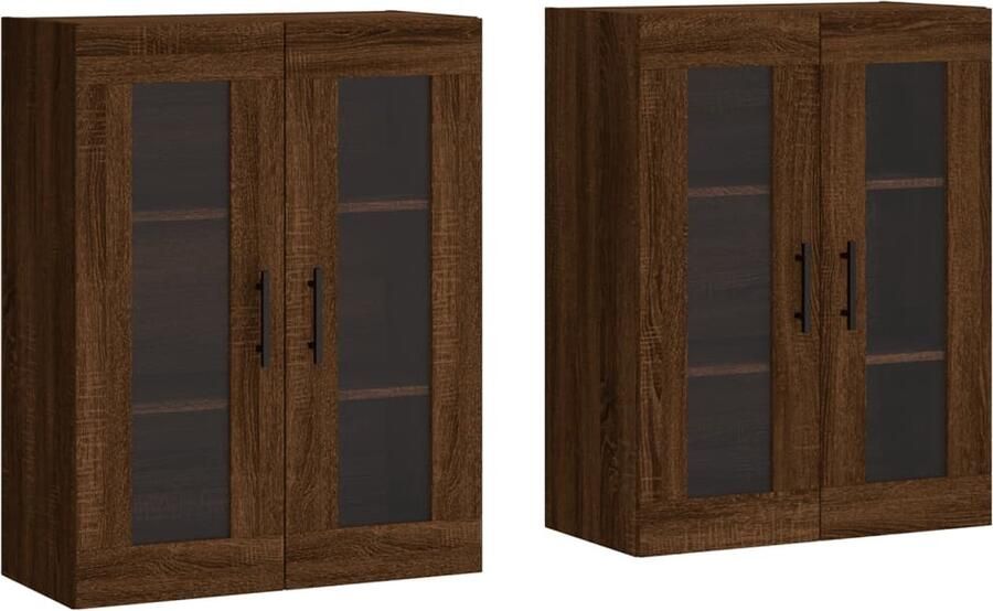VidaXL Hangkasten Bruin Eikenkleur Set van 2 Wandkast Opbergkast Houten Kast Bruine Eiken Design Kast - Foto 2