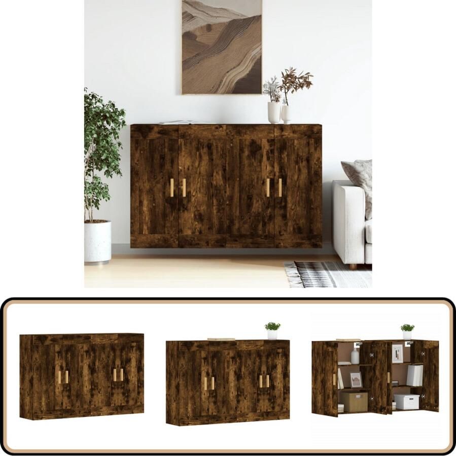 VidaXL Hangkasten Bewerkte Hout Gerookt Eiken 2 Stuks Wandkast Houten Kast Opbergkast Keukenopstelling Bergruimte