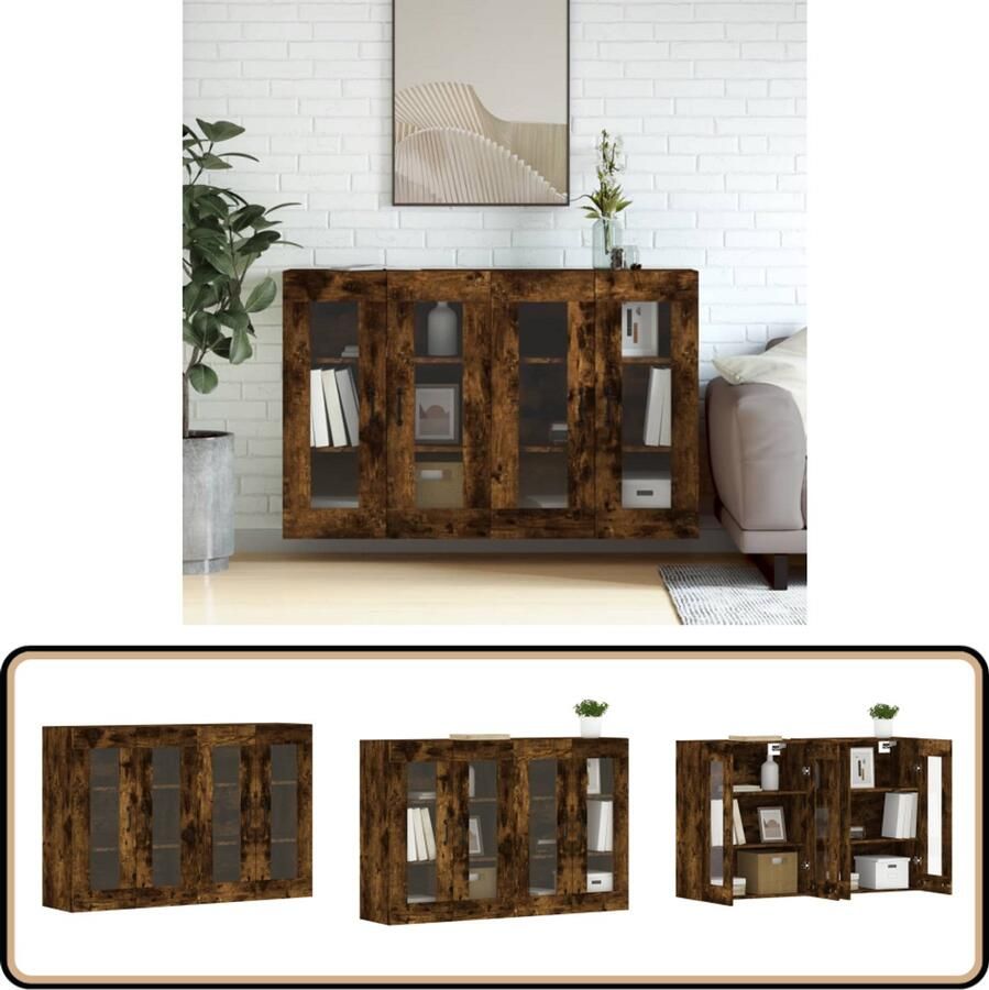 VidaXL Hangkasten Set van 2 Gerookt Eiken Wandkast Houten Kast Bergruimte Opbergkast Badkamerkast