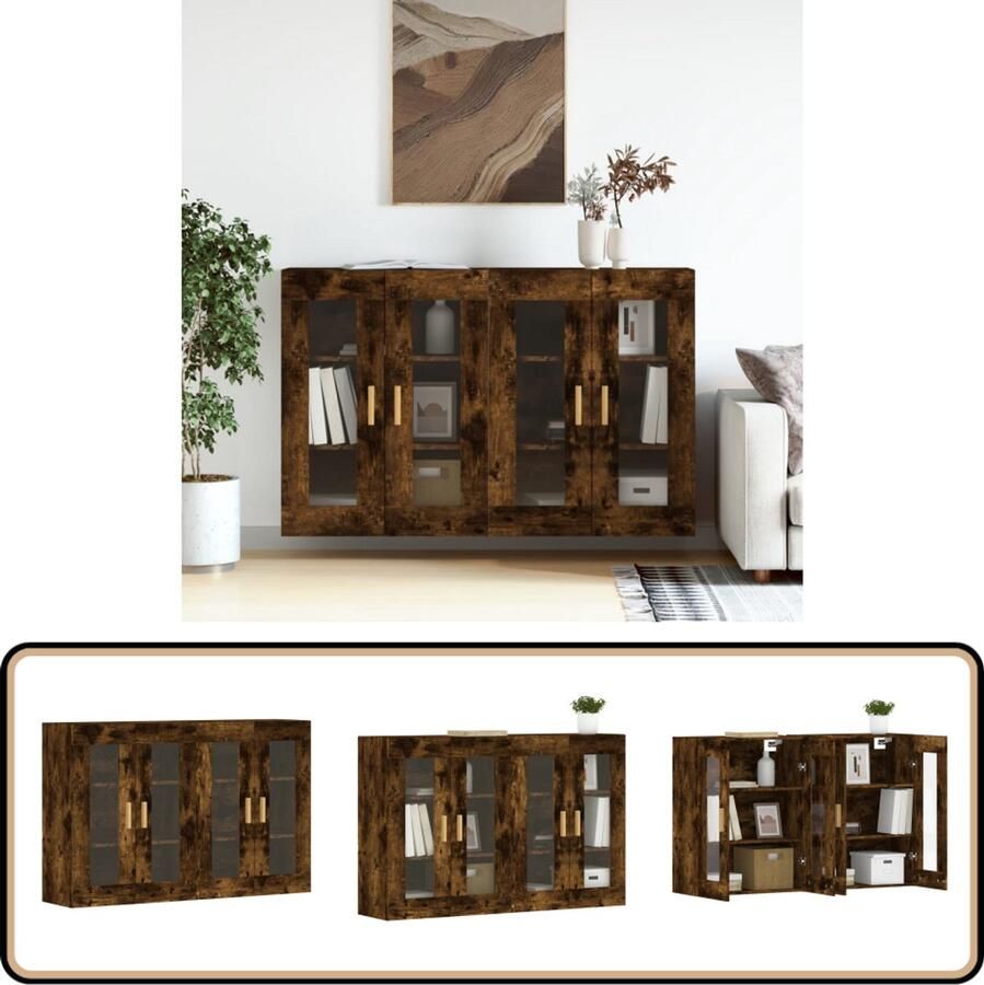 VidaXL Hangkasten Set van 2 Gerookt Eiken 69 5x34x90 cm Wandkast Hangkast Bergruimte Houten Kast Eiken Meubilair - Foto 2