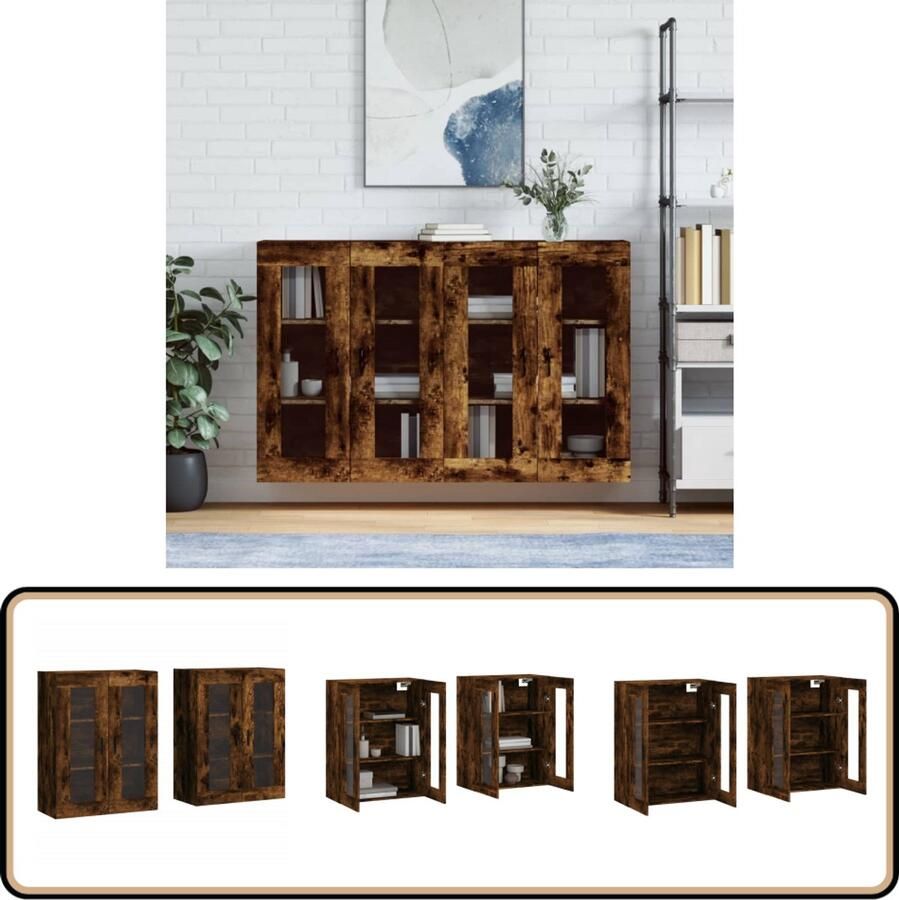 VidaXL Hangkasten Gerookt Eiken Set van 2 Wandkast Houten Kast Bergruimte Opbergkast Keukenopstelling