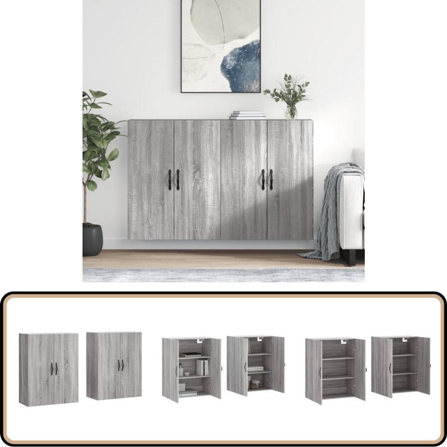 VidaXL Hangkasten 2 st Grijs Sonoma Eiken Wandkast Houten Kast Grijze Kast Sonomaskand Opbergkast