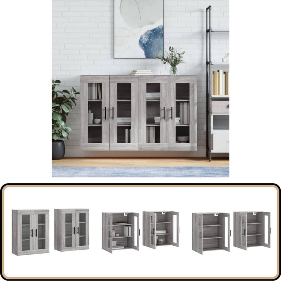 VidaXL Hangkasten Set van 2 Grijs Sonoma Eiken Wandkast Hangkast Grijze Kast Houten Kast Badkamerkast