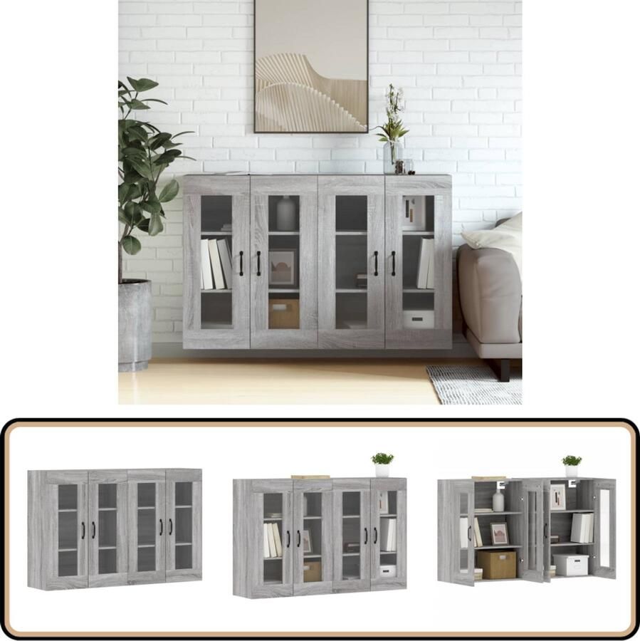 VidaXL Hangkasten 2 stuks Grijs Sonoma Eiken Wandkast Opbergkast Hangkast Grijze Kast Houten Kast