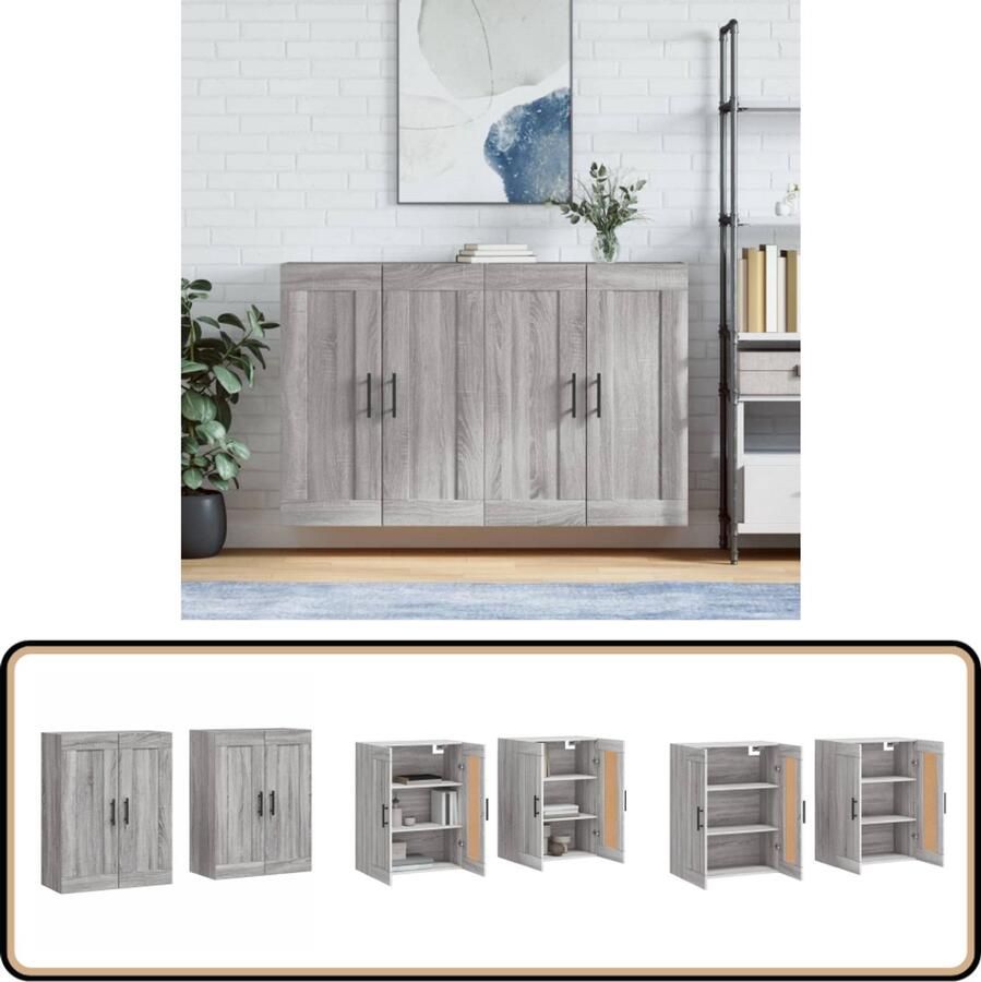 VidaXL Hangkasten 2 stuks Grijs Sonoma Eiken Wandkast Grijze Wandkast Sonomane Eiken Kast Opbergkast Badkameropstelling