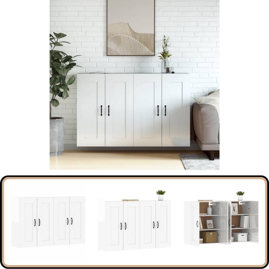 VidaXL Hangkasten 2 stuks Bewerkt hout Wit Wandkast Opbergkast Houten Kast Hoogglans Wit Badkamerkast