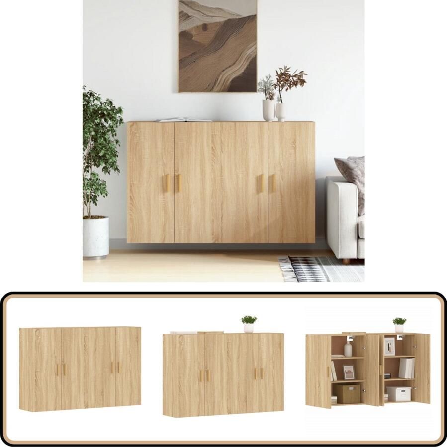 VidaXL Hangkasten Set van 2 Sonoma Eiken Wandmeubels Wandkast Houten Kast Salontafel Badkameropstelling Opbergkast