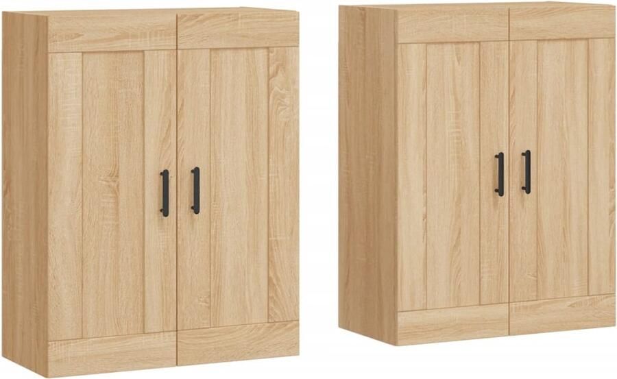 VidaXL Hangkasten 2 st Sonoma Eiken 69 5x34x90 cm Wandkast Opbergkast Houten Kast Salontafel Badkamerkast