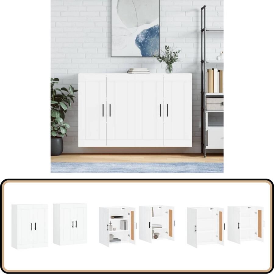 VidaXL Hangkasten Set van 2 Bewerkt hout Wit Wandkast Opbergkast Houten Kast Wit Meubilair Hangend Meubel