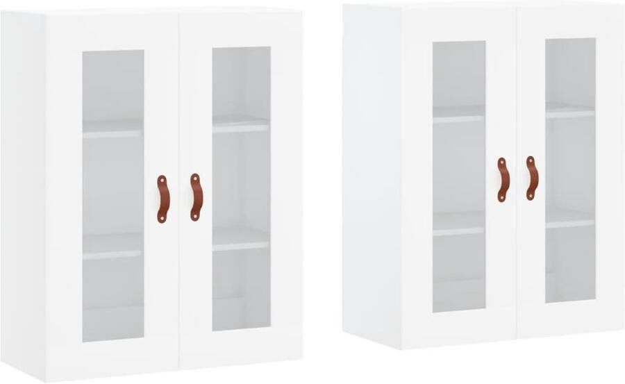 VidaXL Hangkasten 2 stuks Bewerkt hout Wit Wandkast Houten Kast Opbergkast Vitrineskast Livingroom Meubilair - Foto 2