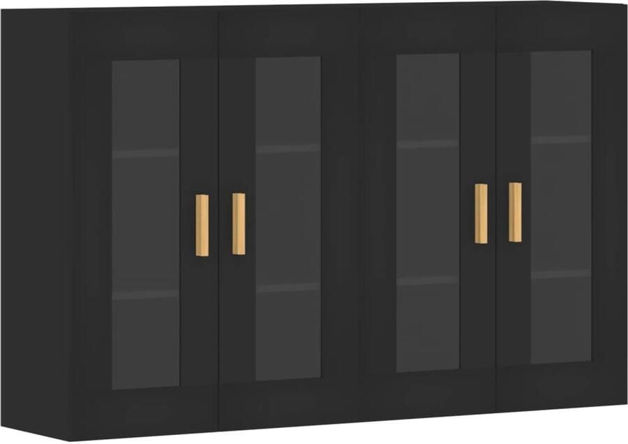 VidaXL Hangkasten Zwart Set van 2 Elegant & Stevig Wandkast Hangkast Zwarte Kast Houten Kast Opbergkast