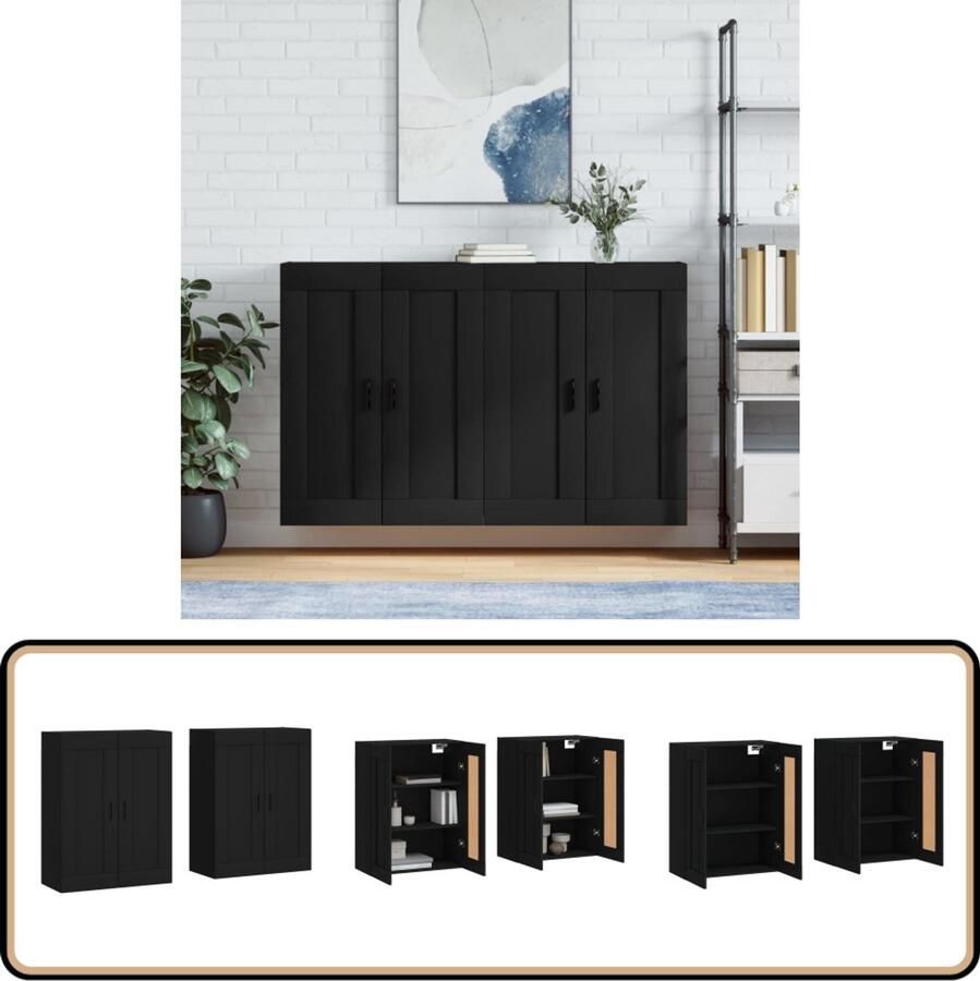 VidaXL Hangkasten 2 stuks Bewerkt hout Zwart Wandkast Hangkast Opbergkast Houten Kast Zwarte Kast
