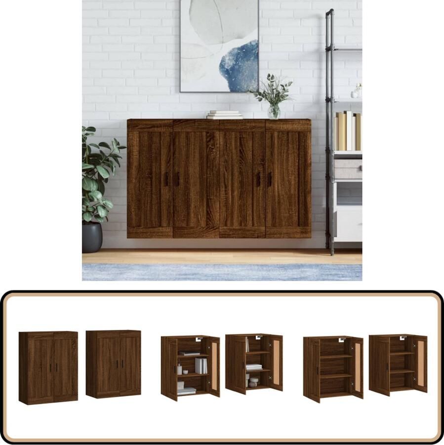VidaXL Hangkasten 2 st Bruin Eikenhout Look Wandkast Opbergkast Houten Kast Hangkast Woonaccessoires