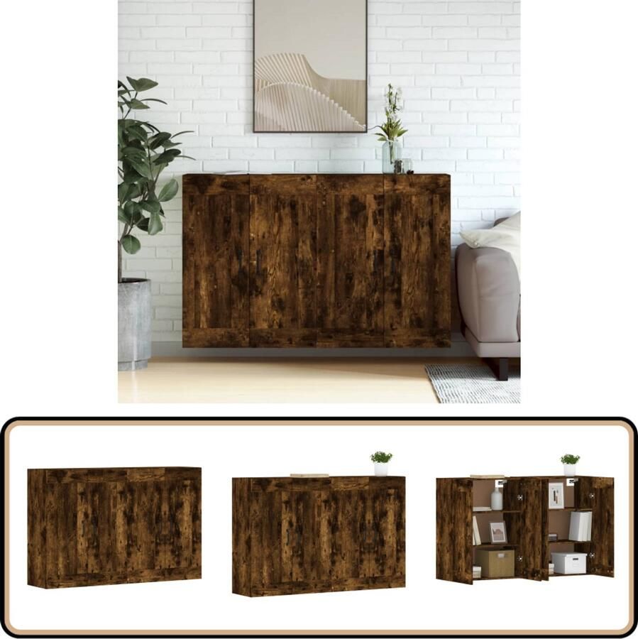 VidaXL Hangkasten 2 st Gerookt Eiken Design Wandkast Houten Kast Bergruimte Opbergkast Decoratieve Kast