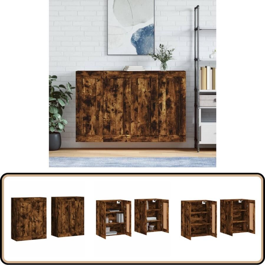 VidaXL Hangkasten 2 st Gerookt Eiken Wandkast Houten Kast Bergruimte Badkamerkast Keukenkast - Foto 2