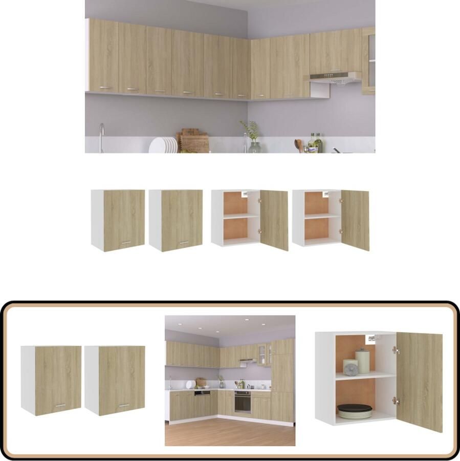 VidaXL Hangkasten 2 st Sonoma Eiken 50x31x60 cm Keukenopbergruimte Hangkasten Keukenkast Sonomaeik Houten Kast