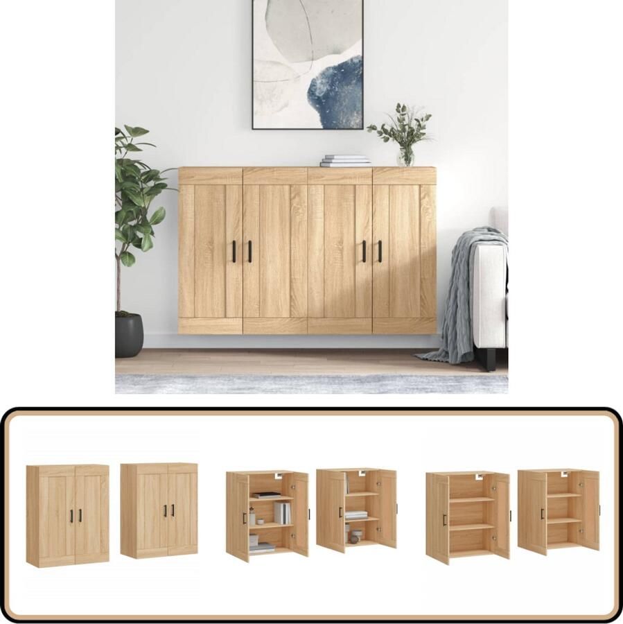 VidaXL Hangkasten 2 st Sonoma Eiken 69 5x34x90 cm Wandkast Opbergkast Houten Kast Salontafel Badkamerkast - Foto 2