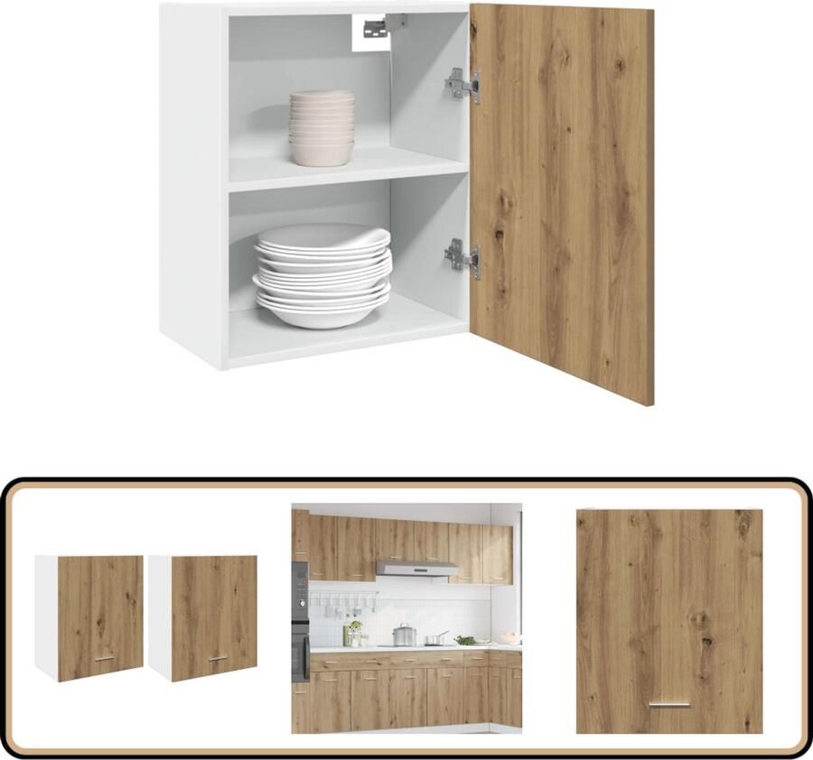 VidaXL Hangkasten 2 stuks 50x31x60 cm Eikenkleur Hangend Keukenkast Houten Kast Opslagoplossing Keukeninrichting Artisan Eiken