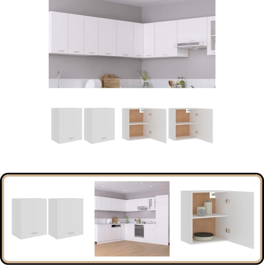 VidaXL Hangkasten 2 stuks 50x31x60 cm Wit Keukenopberg Hangkasten Witte Keuken Houten Kast Keukenkast Set