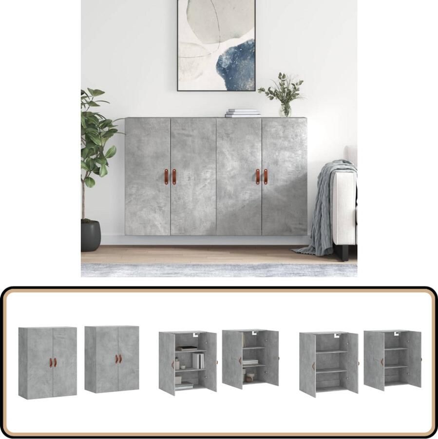 VidaXL Hangkasten 2 stuks Betongrijs 69 5x34x90 cm Wandkast Opbergkast Houten Kast Grijze Kast Badkamerkast - Foto 2