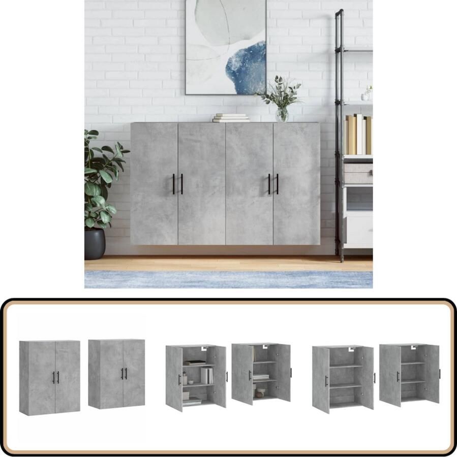 VidaXL Hangkasten 2 stuks Betongrijs 69 5x34x90cm Hangkast Wandkast Opbergkast Keukenkast Beton Grijs - Foto 2