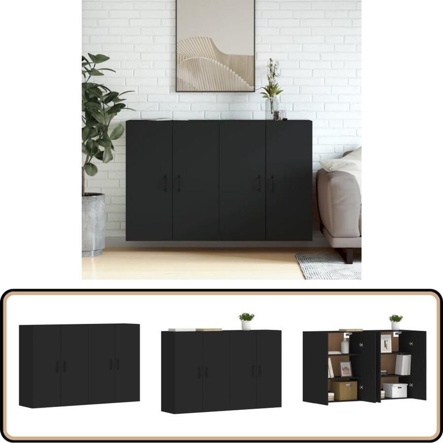 VidaXL Hangkasten 2 stuks Bewerkt hout Zwart Wandkast Hangkast Opbergkast Houten Kast Zwarte Kast - Foto 3