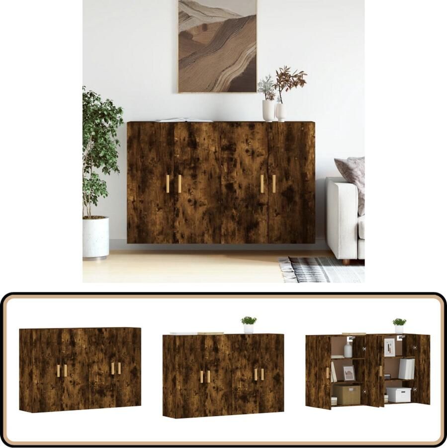 VidaXL Hangkasten 2 stuks Gerookt Eiken 69 5x34x90 cm Wandkast Hangkast Bergruimte Houten Kast Badkameropstelling - Foto 2