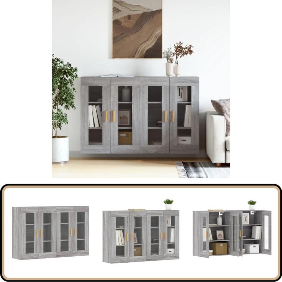 VidaXL Hangkasten 2 stuks Grijs Sonoma Eiken Wandkast Grijze Wandkast Houten Wandkast Opbergkast Set Van 2 Wandkasten - Foto 2