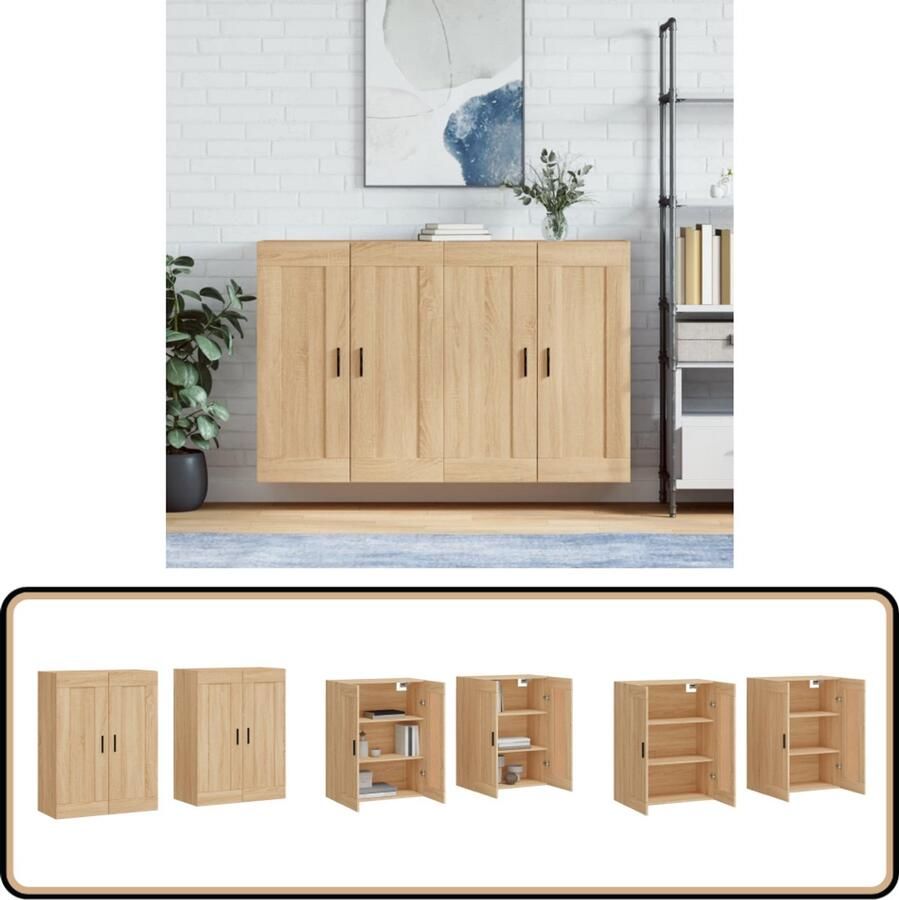 VidaXL Hangkasten 2 stuks Sonoma eikenkleur Hout Wandkast Houten Kast Salontafel Bergruimte Opbergkast - Foto 2
