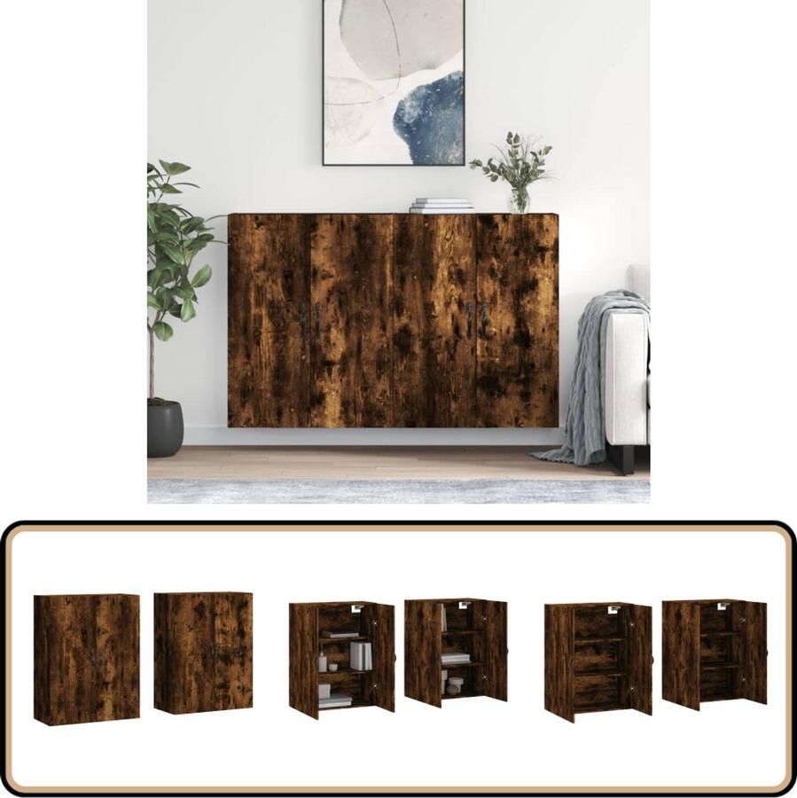 VidaXL Hangkasten Gerookt Eiken Set van 2 Wandkast Opbergkast Houten Kast Gerookte Eiken Meubilair Livingroom Furniture
