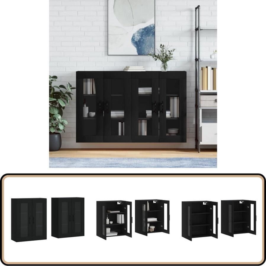 VidaXL Hangkasten Set van 2 Bewerkt hout Zwart Wandkast Zwarte Wandkast Houten Wandkast Opbergkast Hangkast - Foto 2