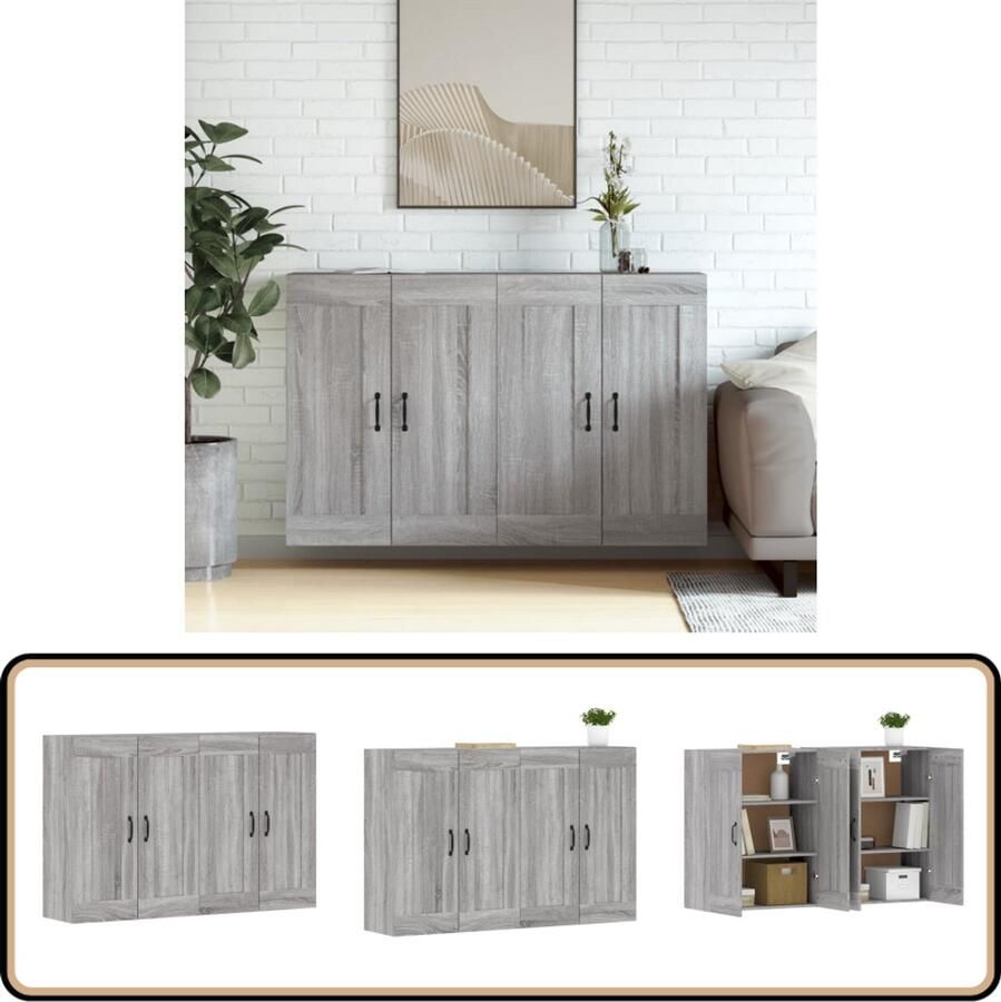 VidaXL Hangkasten Set van 2 Grijs Sonoma Eiken Wandkast Opbergkast Houten Kast Grijze Kast Salontafel - Foto 2