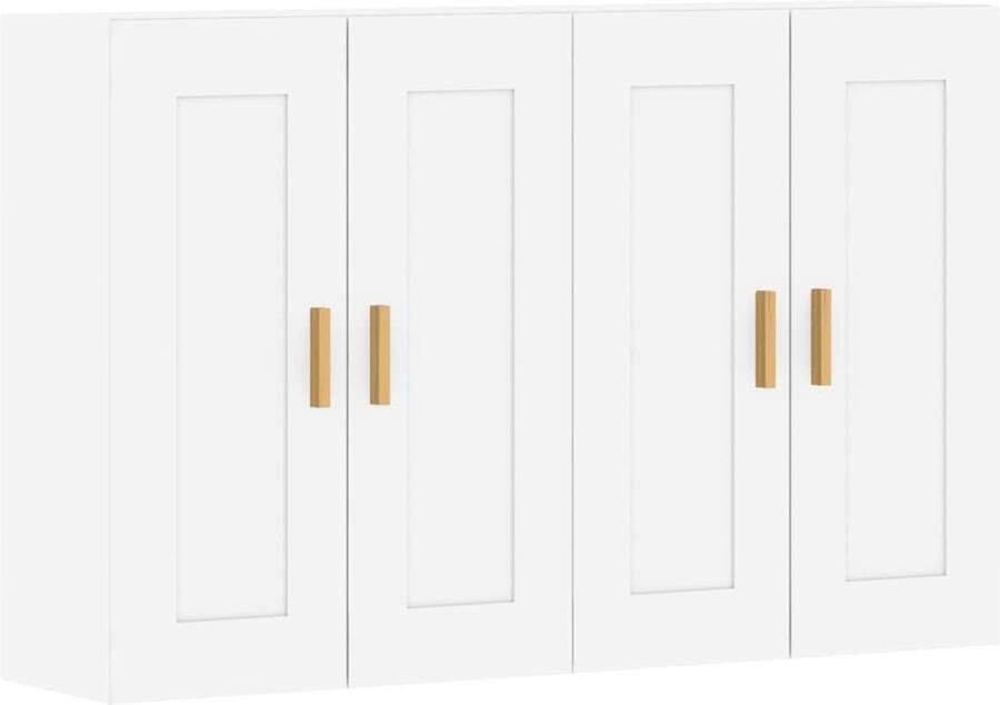 VidaXL Hangkasten Wit 2 stuks Bewerkt hout Wandkast Houten Kast Opbergkast Hangkast Wit Meubilair