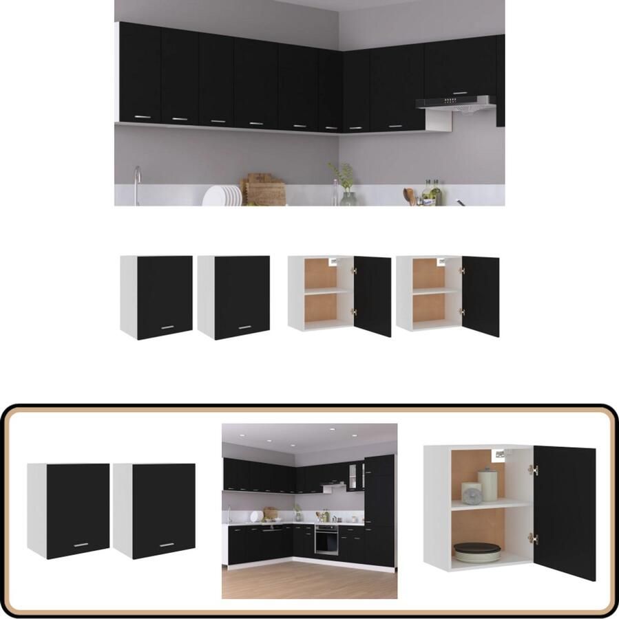 VidaXL Hangkasten Zwart Bewerkt hout 2 stuks Hangkasten Keukenopslag Opslagkast Badkamerkast Houten Kast