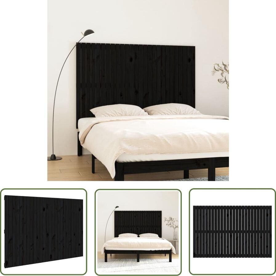 The Living Store Wandhoofdbord 166x3x110 cm massief grenenhout zwart Wandlamp Headboard Slaapkamersdecoratie Houtmeubel Grenoble Meubels