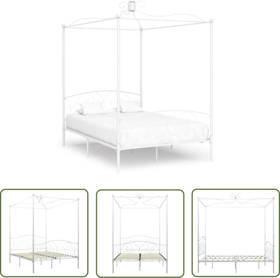 The Living Store Hemelbedframe Metaal 211 x 149 x 227 cm Wit Voor 140x200 cm matras Metalen Hemelbed Frame Vintage Bed Industrieel Bed Tweepersoons Bed