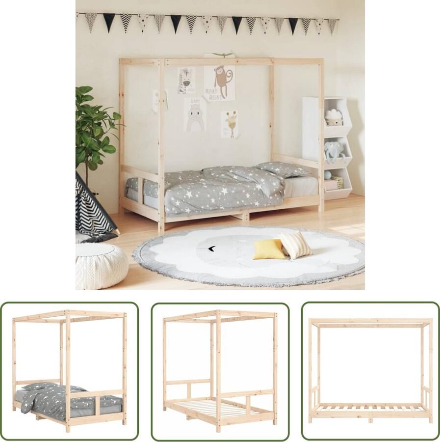 The Living Store Kinderbedframe Hemelbed Massief grenenhout 165.5 x 85.5 x 140 cm Geschikt voor kinderen vanaf 4 jaar Kinderbed Hemelbed Massief Hout Grenenhout Kinderkamer