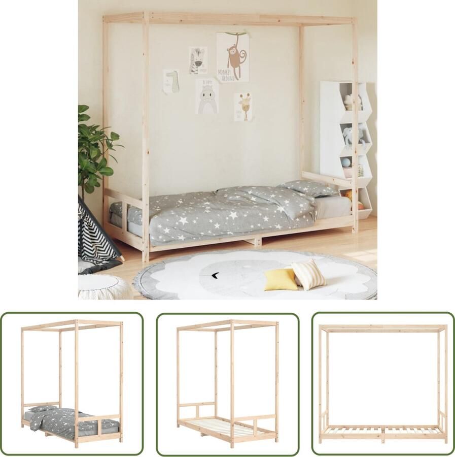The Living Store Kinderbed Hemelbed 205.5x85.5x190 cm Massief grenenhout Stevige lattenbodem Matras 80x200 cm 4+ jaar Montage vereist Kinderbed Hemelbed Grenenhouten Bed Kids Bed Jeugdbed