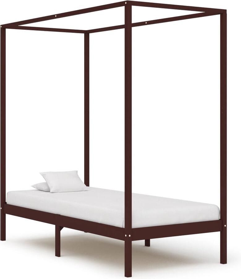 VidaXL Hemelbedframe 100x200 cm Donkerbruin Massief Houten Bed Frame Hemelbed Tweepersoons Bed Slaapkamer Meubels Vintage Bed Design Bed Bruine Bed - Foto 2