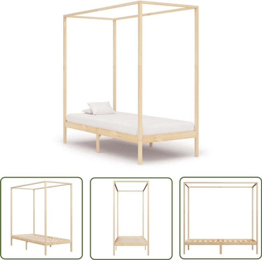 VidaXL Hemelbedframe 100x200 cm Massief Grenen Hemelbed Massief Hout Bed Grenenhout Bed Tweepersoons Bed Frame Hoofdbord