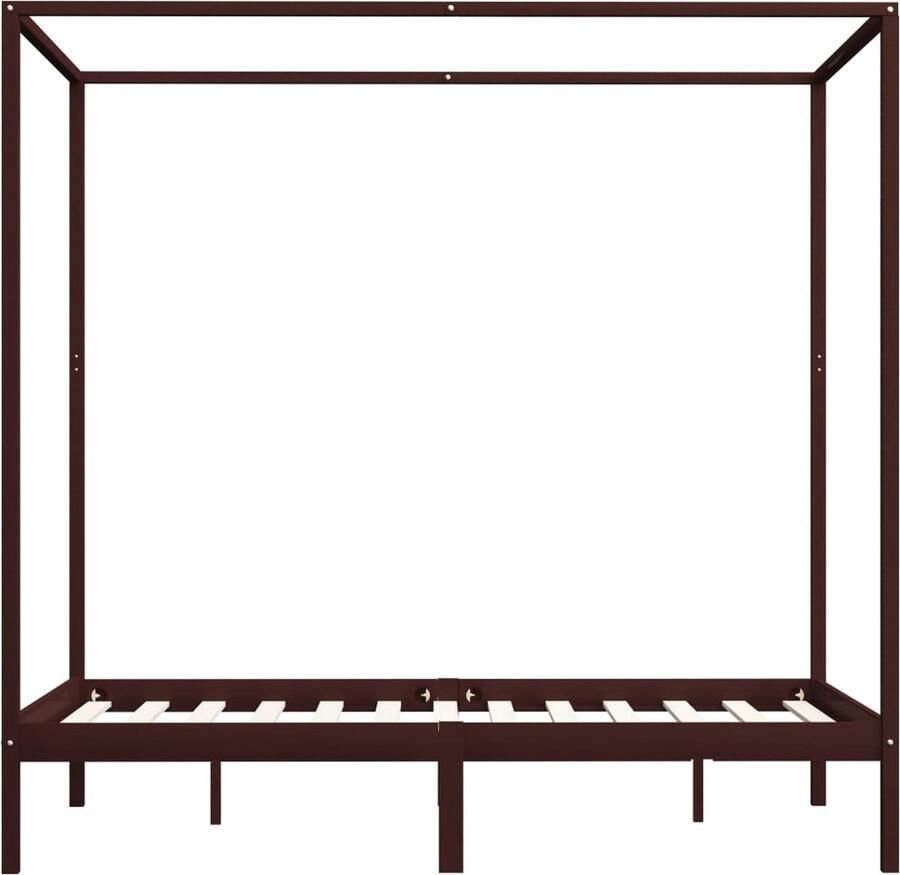 VidaXL Hemelbedframe 120x200 cm donkerbruin Hemelbed Massief Hout Bed Grenenhout Bed Bruine Bed Tweepersoons Bed King Size Bed Boxspring Frame Hoofdbord - Foto 2