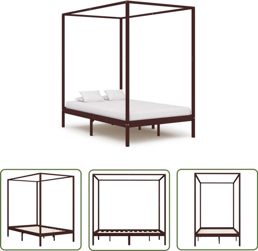 VidaXL Hemelbedframe 120x200 cm donkerbruin Hemelbed Massief Hout Bed Grenenhout Bed Bruine Bed Tweepersoons Bed King Size Bed Boxspring Frame Hoofdbord